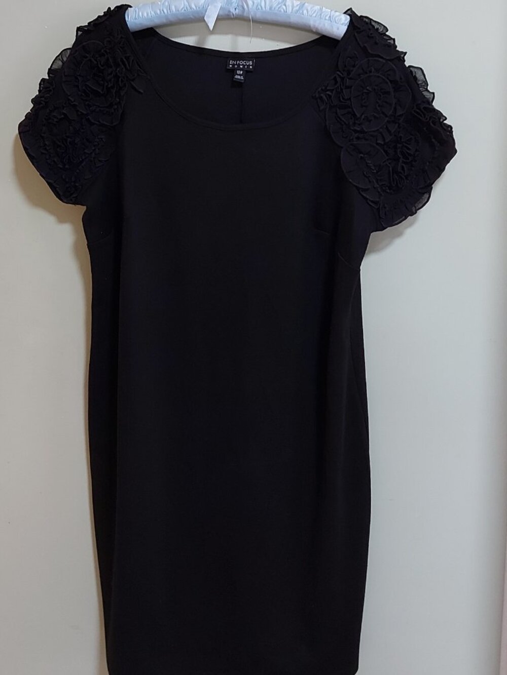 Womens 16W Black Tunic Dress, Plus Size, Short Fancy Sleeves, all occasion